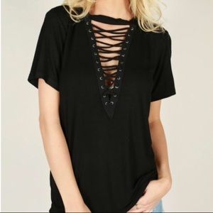 Entro Black Lace Up Top